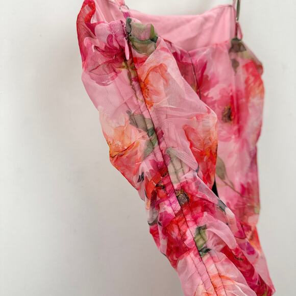 Lulus Blossoming Excellence Pink Floral Mesh Ruched Midi Dress Party XS NWT - Picture 8 of 11